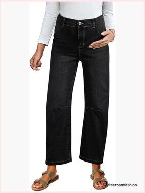 Maternity Wide Leg Jeans High Rise Elastic Waist Barrel Style Pregnancy Pants